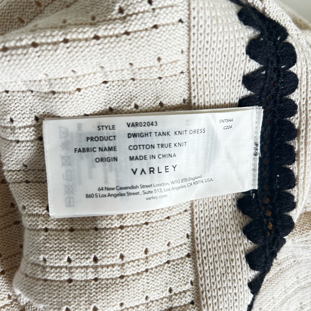 Varley Dwight Tank Knit Dress Cream Black Trim Cotton Midi Minimalist - Picture 5 of 12